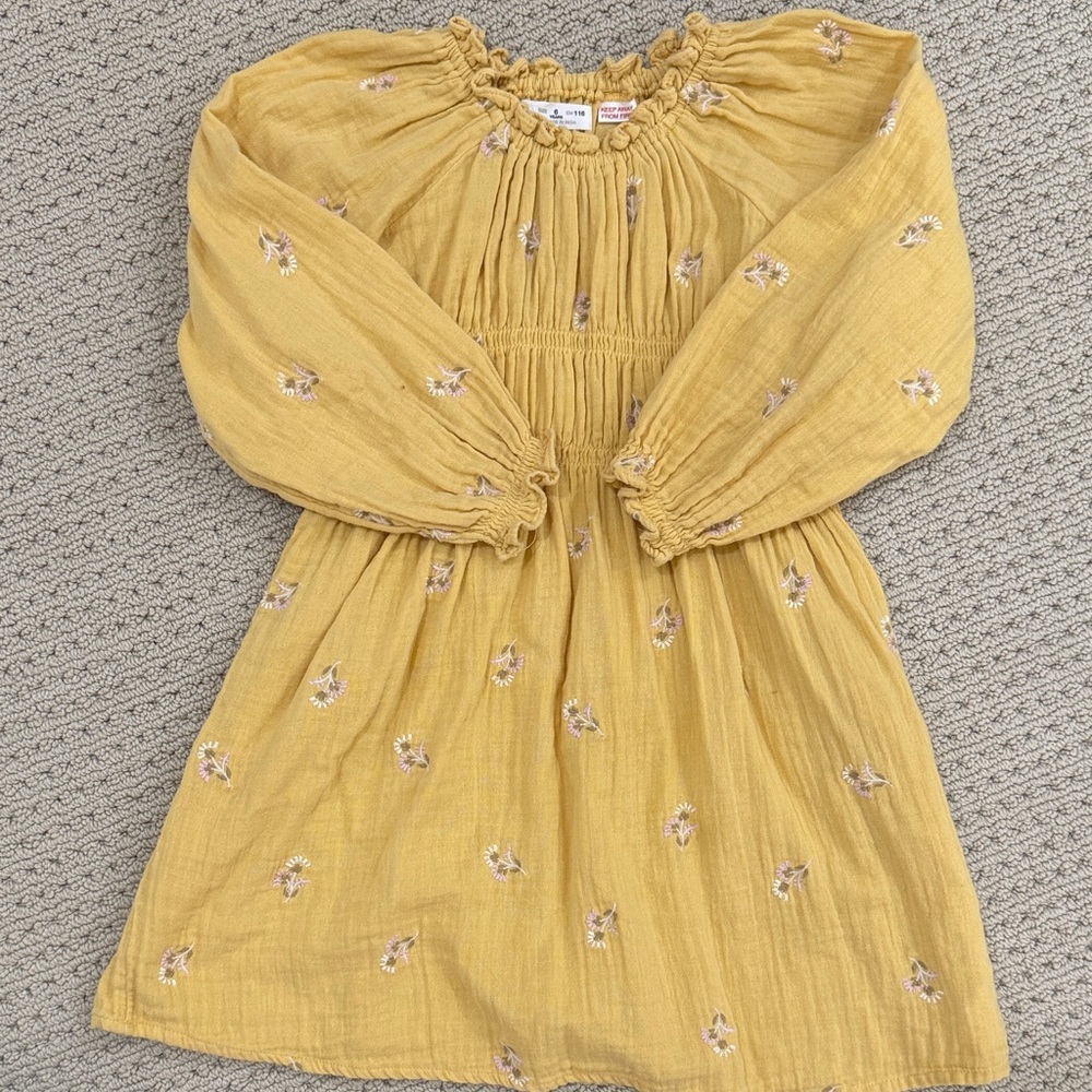 Mustard Yellow Floral Gauze Babydoll Dress